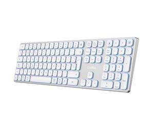 CoolBox Moonlight Wireless Keyboard for Mac, Windows, Android, Linux - Silent Keyboard, Up to 4 Devices, Aluminum Body, Backlit (7 Colors), Membrane, White