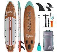 COOLCAA Dolphin Series Inflatable Stand Up Paddle Board 11'8" Set with Carbon Fiber Paddle (Wood Grain)
