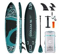 COOLCAA Mermaid Series Inflatable Stand Up Paddle Board 11'6" Set with Fiberglass Paddle (Black & Green)