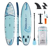 COOLCAA Mermaid Series Inflatable Stand Up Paddle Board 11'6" Set with Fiberglass Paddle (Light Blue)
