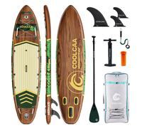 COOLCAA Mermaid Series Inflatable Stand Up Paddle Board 11'6" Set with Fiberglass Paddle (Wood Grain & Green Leaf)