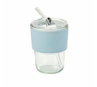 Coolcapis 13 oz Tumbler Water Glass, Glass Coffee Mugs with Straw and Lid (1 Piece Blue)