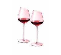 Coolcapis 2 pcs Large Pink Asymmetrical Wine Glass Tilted Rim Modern Design for Red Wine, Rosé & Entertaining - Premium Glassware Gift 4.5in Wide Bowl, 25cm Height 21oz Crystal-Style Stemware