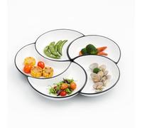 Coolcapis 5pcs Divided Serving Platters Ceramic Trays White Crescent Shape Dishes Plate Set Divided Large White Cold Plates Decorative Tableware Appetizer Food Sushi Snacks Nuts Curry