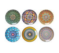 Coolcapis Stoneware Dinner Plates Set of 6 - 10.5 Inch Large Ceramic Plates, Premium Stoneware Mandala Boho Dinnerware, Colorful Decorative Dinner Plates, Microwave Dishwasher Oven Air Fryer Safe