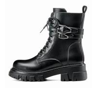 COOLCEPT Women Combat Ankle Boots Buckle Motorcycle Goth Boots Low Chunky Heel Lug Sole