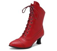 COOLCEPT Women Vintage Victorian Boots 70s Zip Louis Heel Booties Red Size 46