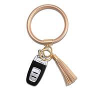Coolcos Key Ring Bracelet Wristlet Keychain Bangle Keyring - Portable Leather Tassel Bracelet Keys Holder Women Gift, Reinforced Champagne Rose Gold, L, Modern