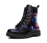 coolcustomize Galaxy Animal Combat Boots for Women Men, Fashion Lace-Up Ankle Boots Casual Hiking Work Punk Platform Booties