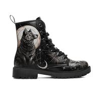 coolcustomize Gothic Combat Ankle Boots for Women Animal Artwork Lace-Up Vegan Leather Booties Punk Rock Chuncky Heel Fashion Black Boot, Black/White, 7 UK