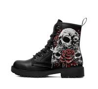 coolcustomize Unisex Gothic Skull Combat Boots - Punk Rock Fashion Lace-Up Ankle Booties for Halloween & Everyday Style