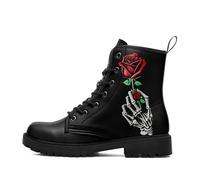 coolcustomize Unisex Gothic Skull Combat Boots - Punk Rock Fashion Lace-Up Ankle Booties for Halloween & Everyday Style