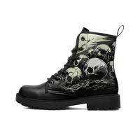 coolcustomize Unisex Gothic Skull Combat Boots - Punk Rock Fashion Lace-Up Ankle Booties for Halloween & Everyday Style