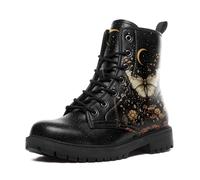 coolcustomize Women’s Mystical Celestial Moth Combat Boots, Comfortable Star & Moon Lace-Up Ankle Boot Platform Booties