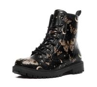 coolcustomize Women’s Mystical Celestial Moth Combat Boots, Comfortable Star & Moon Lace-Up Ankle Boot Platform Booties