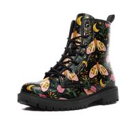 coolcustomize Women’s Mystical Celestial Moth Combat Boots, Comfortable Star & Moon Lace-Up Ankle Boot Platform Booties