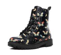 coolcustomize Women’s Mystical Celestial Moth Combat Boots, Comfortable Star & Moon Lace-Up Ankle Boot Platform Booties