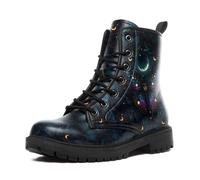 coolcustomize Women’s Mystical Celestial Moth Combat Boots, Comfortable Star & Moon Lace-Up Ankle Boot Platform Booties
