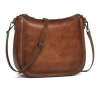 COOLCY Real Leather Crossbody Bags for Women Handbags Ladies Hobo Shoulder Purse Vintage Satchel Cross Body bag with 2 straps, Brown, M, Vintage Fashion Trendy