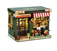 Cooldele Book Nook-DIY Reading Corner Miniature Flower Shop Model Kit (LED Lights), a 3D wooden puzzle for creating a miniature bookshelf scene, is the for women who love flower shops