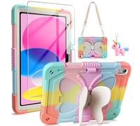 Coolden for iPad 10th Generation Case for Kids Girls with Butterfly Stand Screen Protector Shoulder Strap Dolls Pencil Holder Rugged Protective Cases Cover for iPad 10th/11th A16 Generation Case