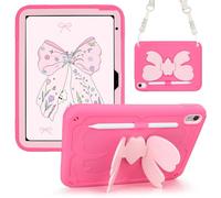 Coolden for iPad A16 Case 11th Generation Cases 2025 11 Inch for iPad 10th Generation Case for Kids Girls with Cute Butterfly Bow Stand Shoulder Strap Pencil Holder Rugged Protective Cover-Dark Pink