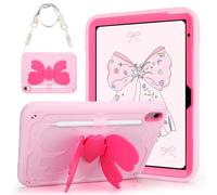 Coolden for iPad A16 Case 11th Generation Cases 2025 11 Inch for iPad 10th Generation Case for Kids Girls with Cute Butterfly Bow Stand Shoulder Strap Pencil Holder Rugged Protective Cover-Pink