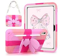Coolden for iPad A16 Case 11th Generation Cases 2025 11 Inch for iPad 10th Generation Case for Kids Girls with Cute Butterfly Bow Stand Shoulder Strap Pencil Holder Rugged Protective Cover-Colorful