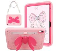 Coolden for iPad A16 Case 11th Generation Cases 2025 11 Inch for iPad 10th Generation Case for Kids Girls with Cute Butterfly Bow Stand Shoulder Strap Pencil Holder Rugged Protective Cover-Rose Pink