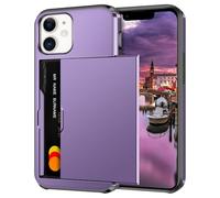 Coolden for iPhone 12 Case with Card Holder Wallet Shockproof Heavy Duty Protective Case Hard PC Back Rubber Bumper Phone Card Holder Slot Wallet Case Cover for iPhone 12/12 Pro (Grey Purple)