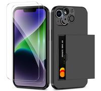 Coolden for iPhone 14 Case with Card Holder & 2 Screen Protector + 1 Camera Lens Protector Full Body Heavy Duty Protective Case Armor Shockproof Wallet Case Cover for iPhone 14 Phone Case-Black