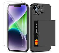 Coolden for iPhone 15 Case with Card Holder & 2 Screen Protector + 1 Camera Lens Protector Full Body Heavy Duty Protective Case Armor Shockproof Wallet Case Cover for iPhone 15 Phone Case-Black