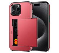 Coolden for iPhone 15 Pro Case with Card Holder Armor Shockproof Case Heavy Duty Protective Case Hard Back Soft TPU Bumper Card Slot Wallet Case Cover for iPhone 15 Pro Phone Case (Red)