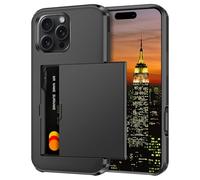 Coolden for iPhone 16 Pro Case with Card Holder Wallet Cover Black | Armor Shockproof Heavy Duty Protective, Hard Back Soft TPU Bumper Hidden Card Slot Wallet Cover for iPhone 16 Pro Phone Case