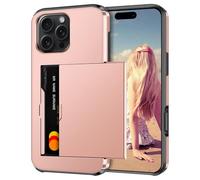 Coolden for iPhone 16 Pro Case with Card Holder Wallet Cover Rose Gold | Armor Shockproof Heavy Duty Protective, Hard Back Soft TPU Bumper Hidden Card Slot Wallet Cover for iPhone 16 Pro Phone Case