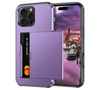 Coolden for iPhone 16 Pro Max Case with Card Holder Armor Shockproof Case Heavy Duty Protective Case Hard Back Soft TPU Bumper Hidden Card Slot Wallet Case for iPhone 16 Pro Max Phone Case (Purple)