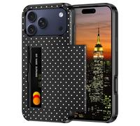 Coolden for iPhone 17 Pro/iPhone 18 Pro Case with Card Holder, Dot Black | Shockproof Heavy Duty Protective, Hard PC Soft TPU Bumper Card Slot Wallet Cover for iPhone 17 Pro/18 Pro Phone Case Women