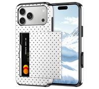 Coolden for iPhone 17 Pro Max/18 Pro Max Case with Card Holder, Dot White | Shockproof Heavy Duty Protective, Hard PC Soft TPU Bumper Card Slot Wallet Cover for iPhone 17 Pro Max/18 Pro Max Phone Case