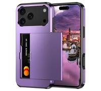 Coolden for iPhone 17 Pro Max Case for iPhone 17 Pro Max Phone Case with Card Holder Armor Shockproof Heavy Duty Protective Hard Back Soft TPU Bumper Card Slot Wallet Cover for Women Men (Purple)