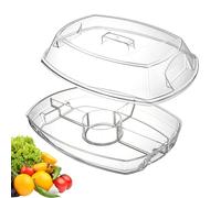 Cooled Serving Plate, Serving Plate with Lid and Four Compartments, Divided for Picnic, Refrigerator, Dessert, Salad, Seafood, Shrimp Cocktail