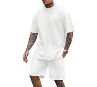 Cooleep Mens T Shirts and Shorts Set 2 Pieces Summer Tracksuit Crew Neck Tee Shirt & Casual Short White XXL