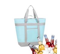 Cooler Bag, Large Insulated Foldable Food Storage Tote, Reusable Portable Lunch Box Thermal Lining, for Outdoor Picnic, Beach, Travel, Camping, and Daily Meal Transport, 52x20x42cm Black Light Blue