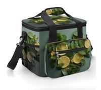 Cooler Bags Insulated,Mint Leaves And Lemonprinted 22L Collapsible Large Portable Leakproof Camping Cool Bag for Outdoor Picnic Beach Travel