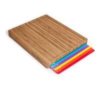 Cooler Kitchen Bamboo Wood Cutting Board Set with 6 Color Coded Flexible Plastic Chopping Mats with Food Icons, Wooden Cutting Boards for Kitchen, Wooden Chopping Board Non Toxic Dishwasher Safe