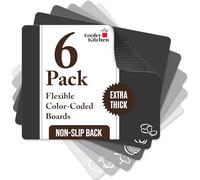 Cooler Kitchen Extra Thick Flexible Plastic Chopping Board Mats with Food Icons & EZ-Grip Waffle Back (Set of 6) Black & White - Colour Coded Chopping Boards for Kitchen - Dishwasher Safe BPA Free