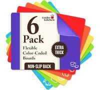 Extra Thick Flexible Plastic Chopping Board (Set of 6 with Holes) - Plastic Cutting Board Set - Mats with Food Icons & EZ-Grip Waffle Back - Colour Coded Chopping Boards for Kitchens