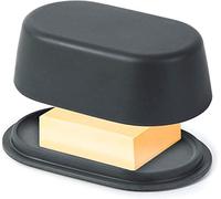 Cooler Kitchen Modern Dark Grey Butter Dish with Lid for Worktop - Dishwasher Safe - Perfectly Sized for Large European Style Butter Such As Kerrygold