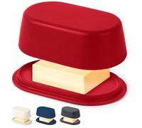 Cooler Kitchen Modern Red Butter Dish with Lid for Worktop - Dishwasher Safe Butter Keeper - Perfectly Sized for Large European Style Butter Such As Kerrygold