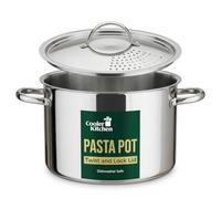 Cooler Kitchen Stainless Steel Pasta Pot with Locking Strainer Lid - 5.2 Litre Large Capacity Cooking Pot | Twist & Lock for Easy Drain & No Colander Or Strainer Basket Insert Needed | Dishwasher Safe