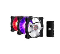 Cooler Master MasterFan Pro Air Flow 120 RGB 3-in-1 with RGB LED Controller - 3 RGB Case Fans (PWM) with Air Flow Blades (650-1100 RPM, 48.8 CFM), Near Silent (6-20 dBA) - 3 x 120mm, RGB Controller